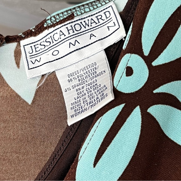 Jessica Howard size 18 A line belted dress in brown/teal floral print. - Picture 6 of 7